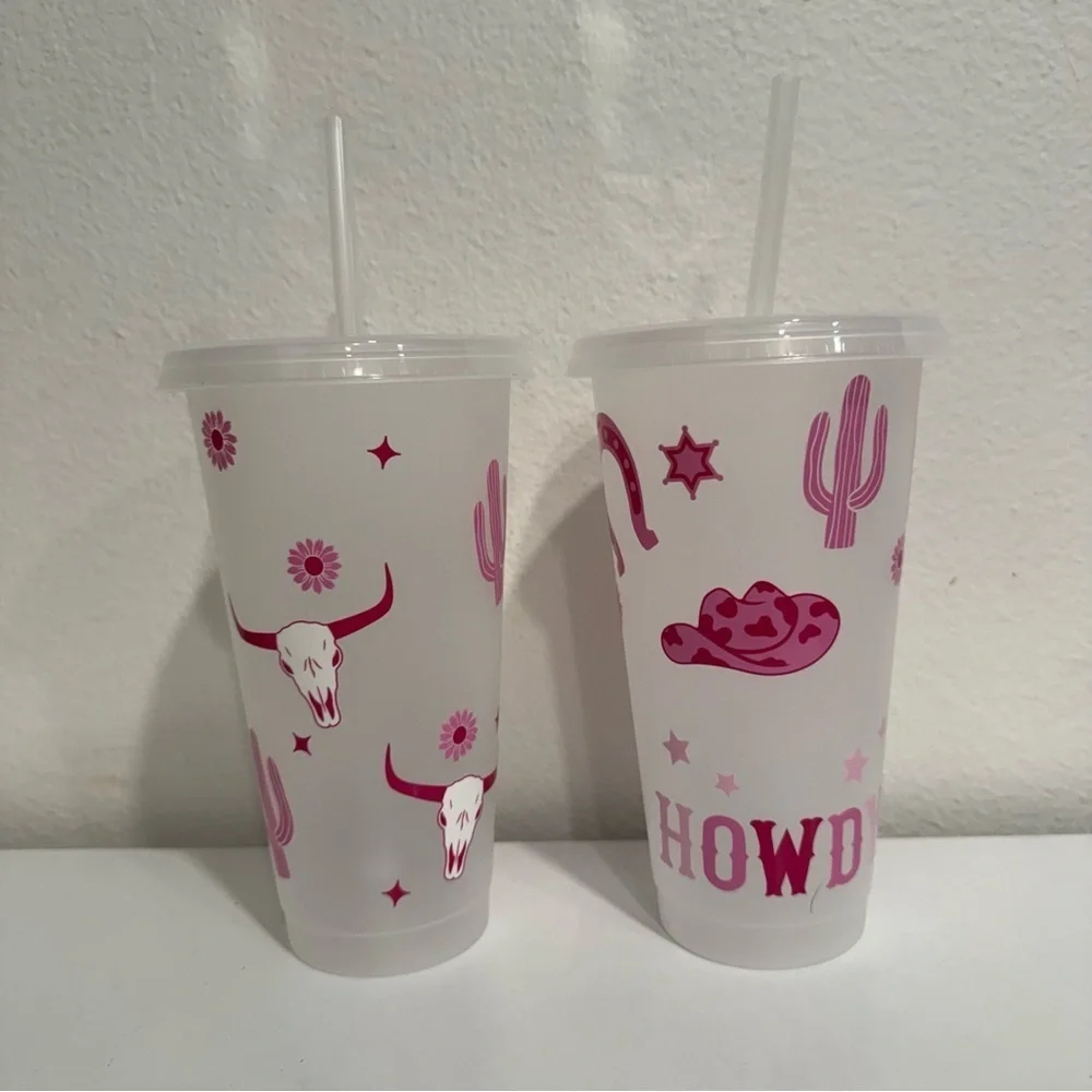 Custom Vinyl Western Cowgirl Clear Plastic Tumbler Cups 24 oz